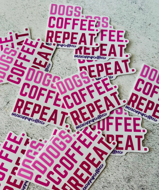 DOGS. COFFEE. REPEAT. Stickers pink1