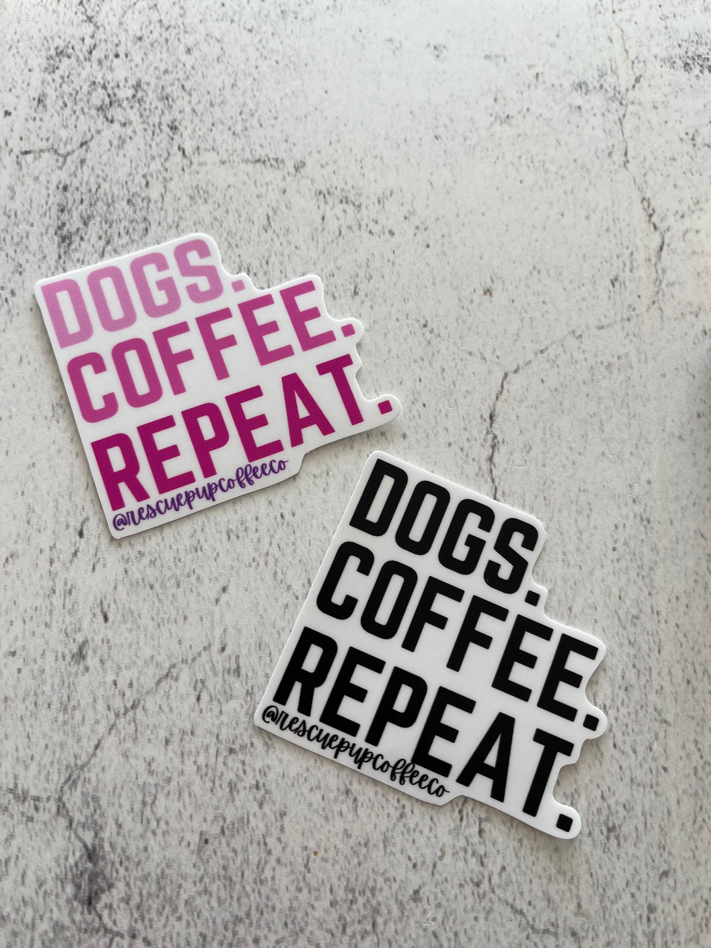 DOGS. COFFEE. REPEAT. Stickers (pink and black)