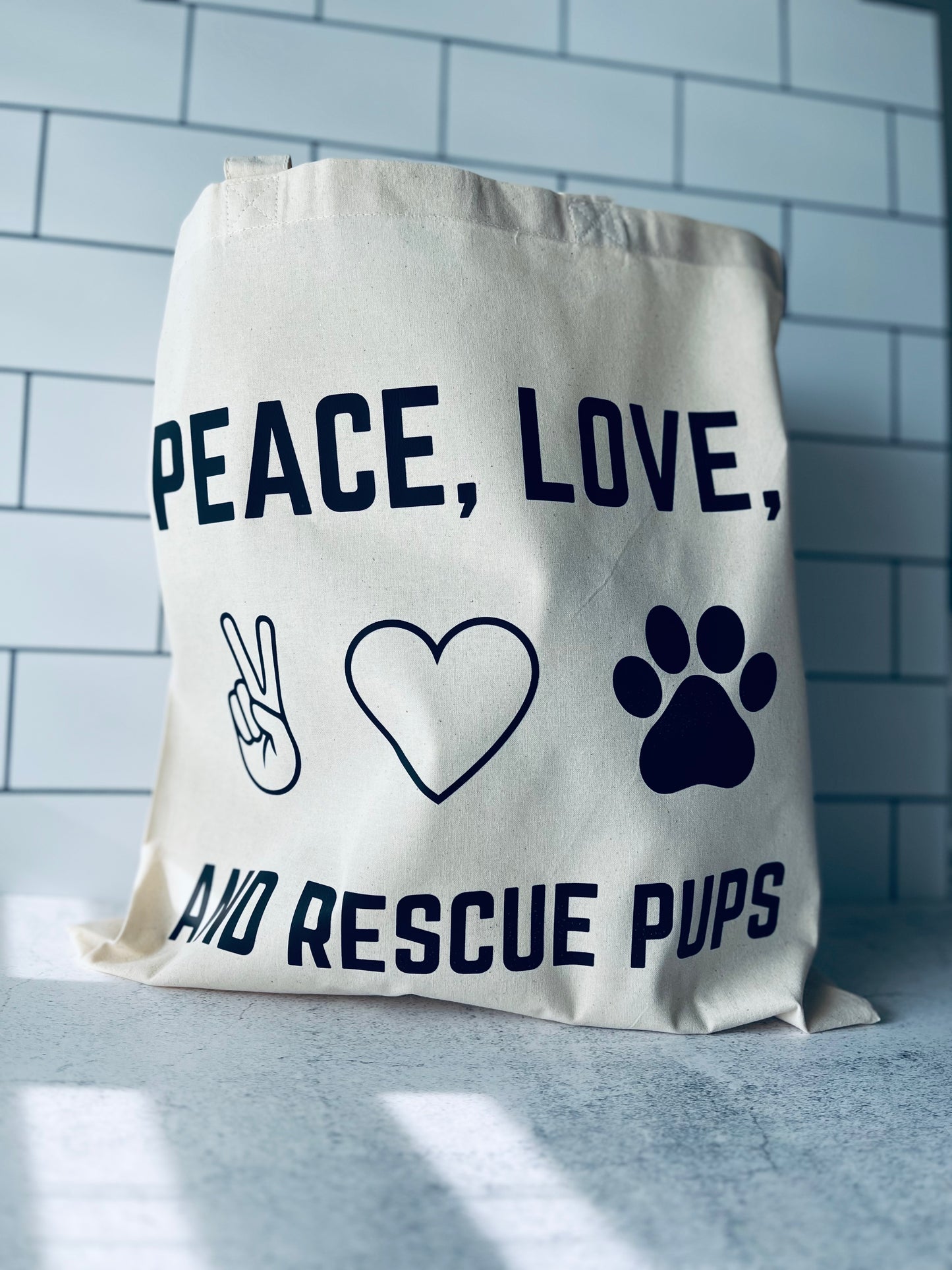 PEACE, LOVE, AND RESCUE PUPS Tote