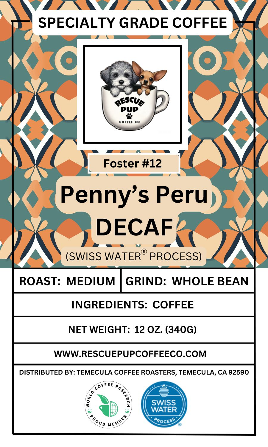 Penny's Peru DECAF Swiss Water® Process- Whole Bean